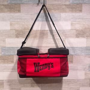Wendy's Restaurant Koozie Red Black Cooler Bag Insulated Cans Beer
